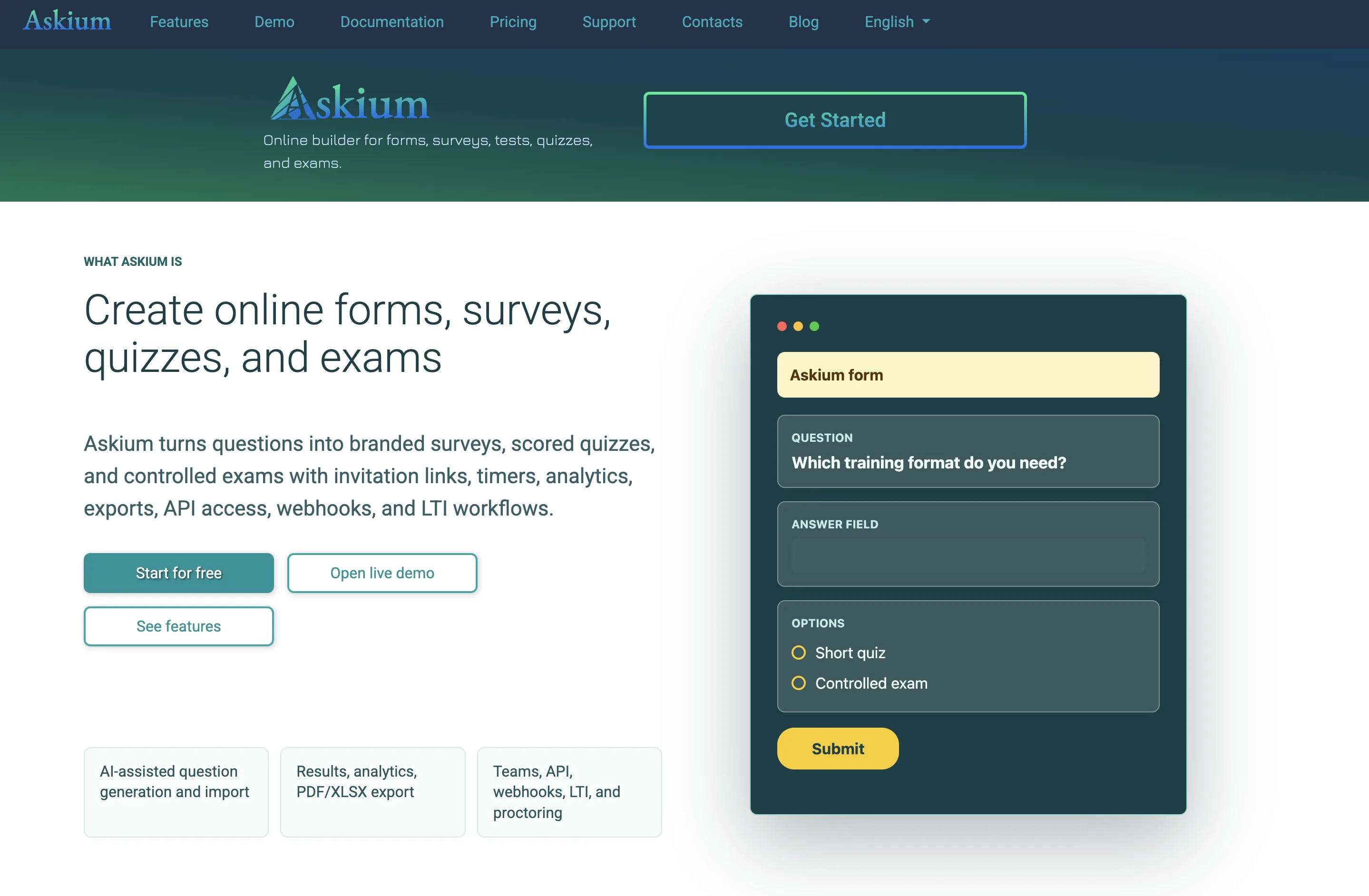 Askium public product screen