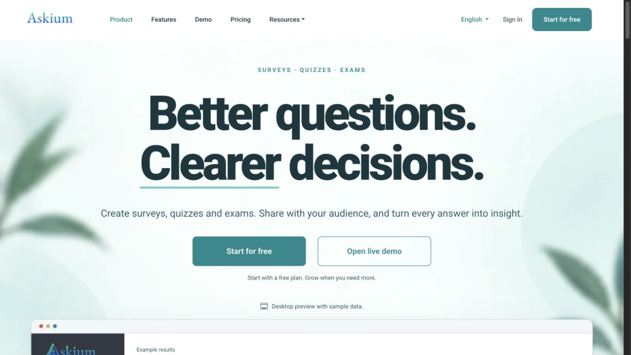 Askium public product screen