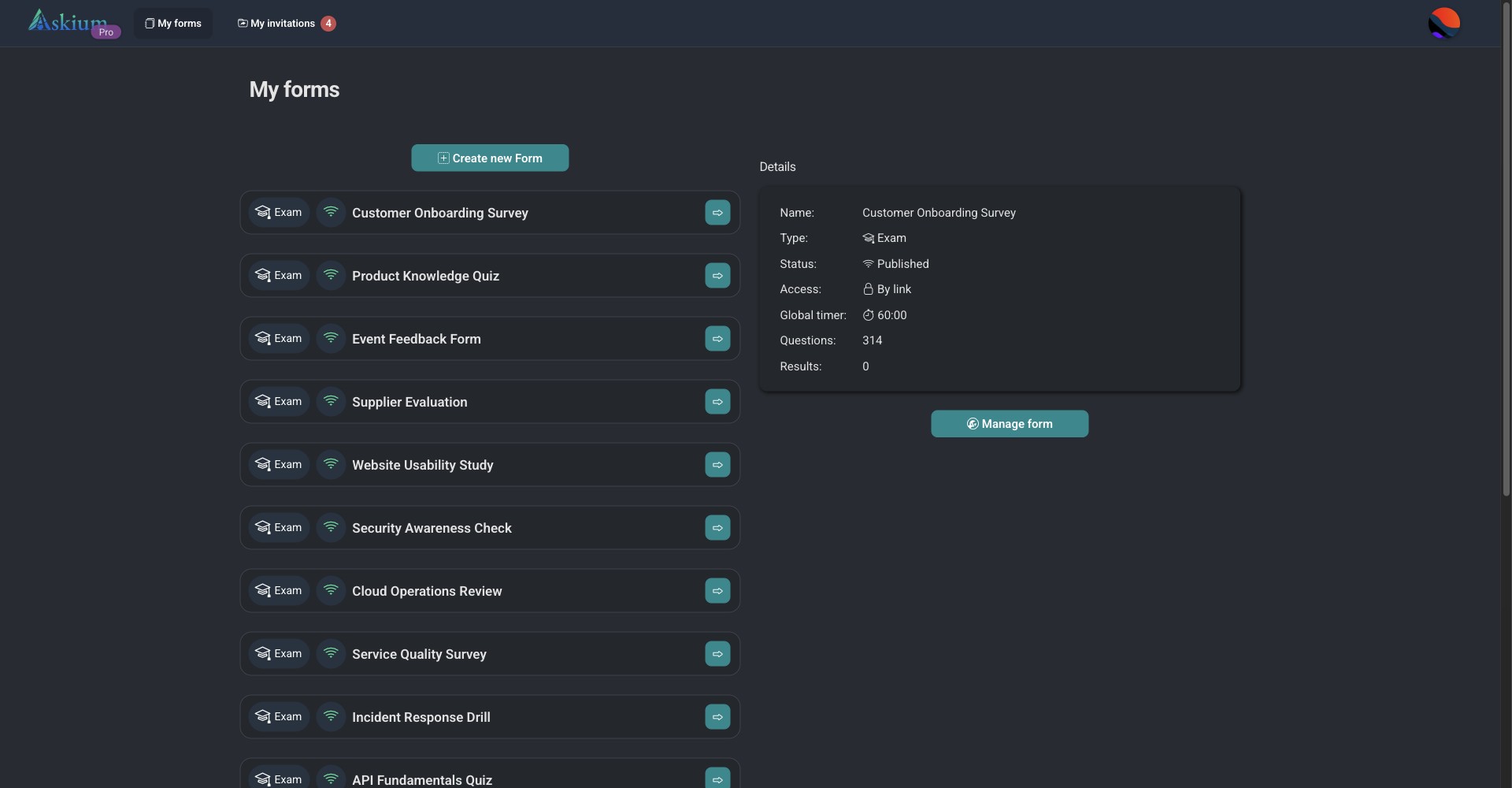 Askium forms workspace