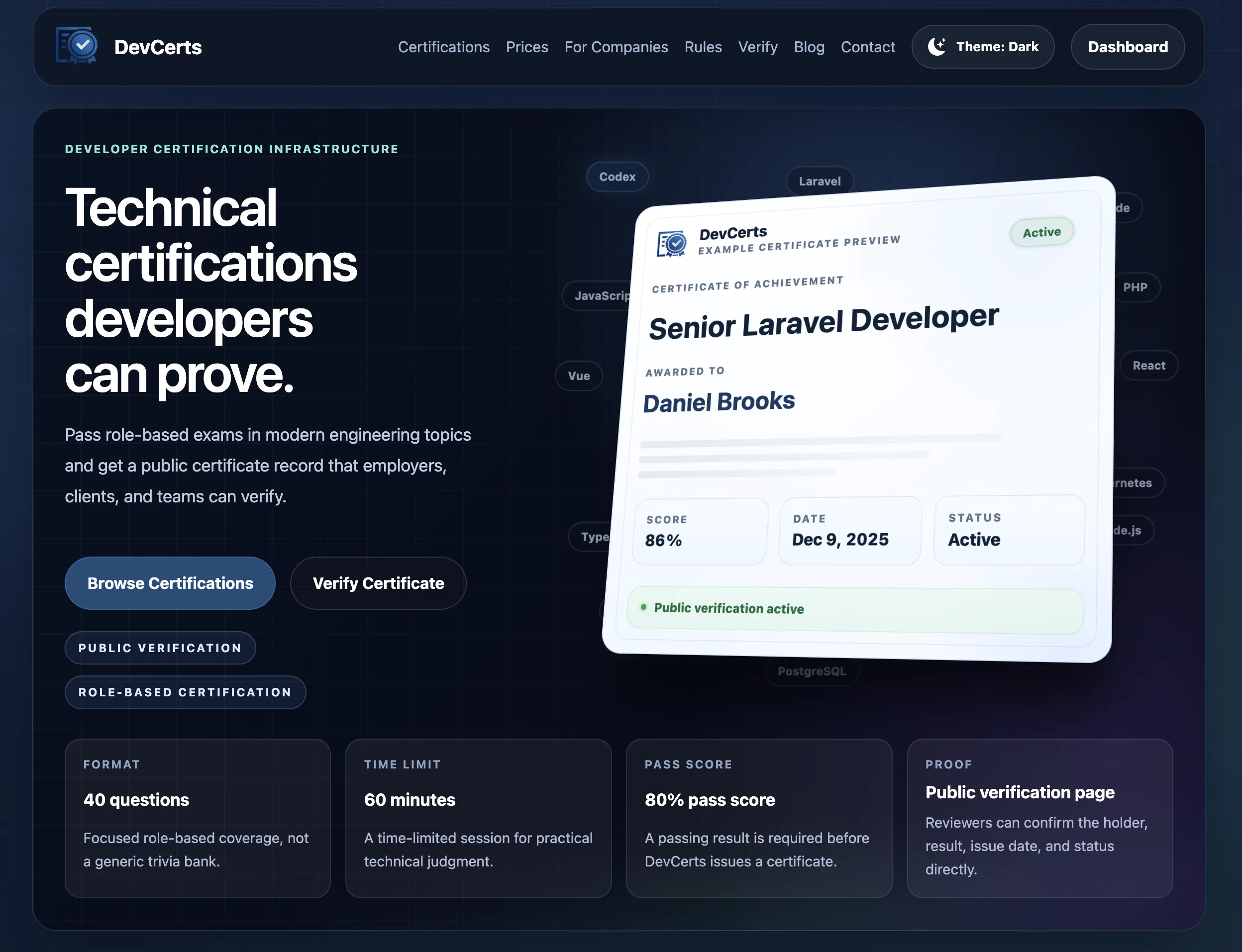 DevCerts public product screen