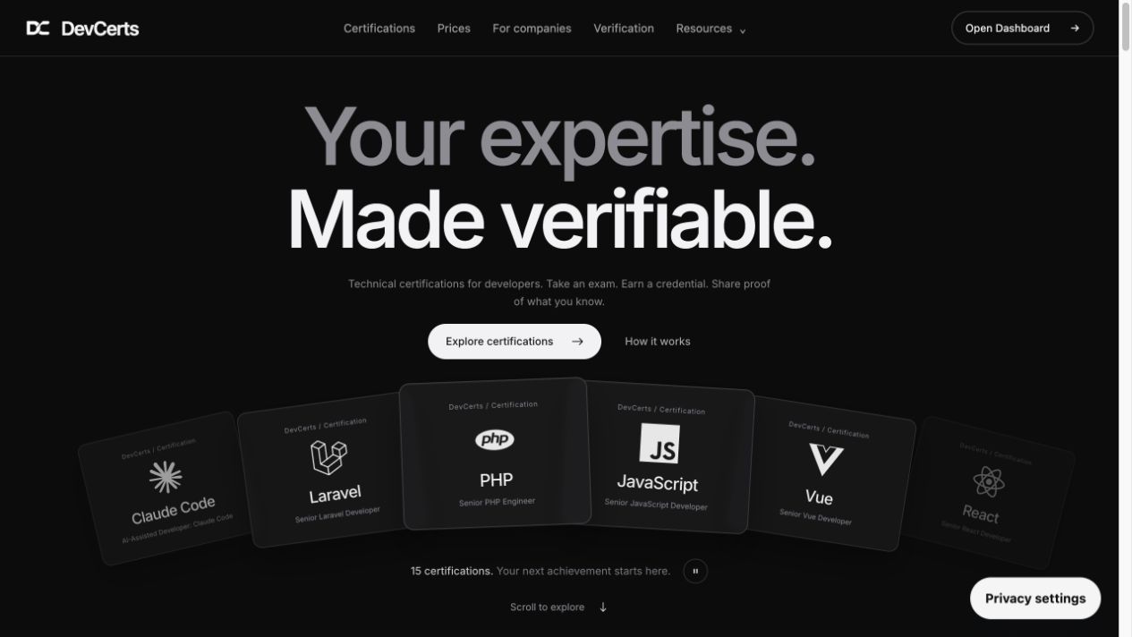 DevCerts public product screen