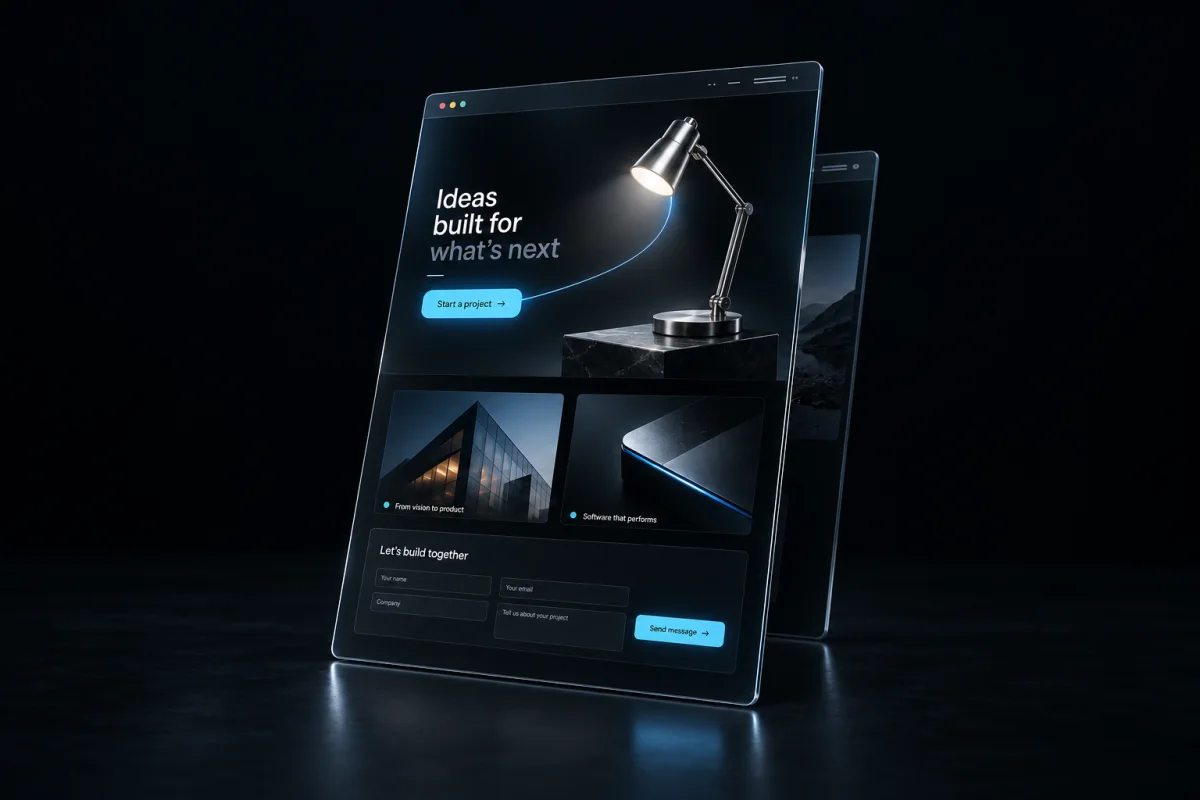 A product landing page connects its hero presentation to a clear enquiry action.